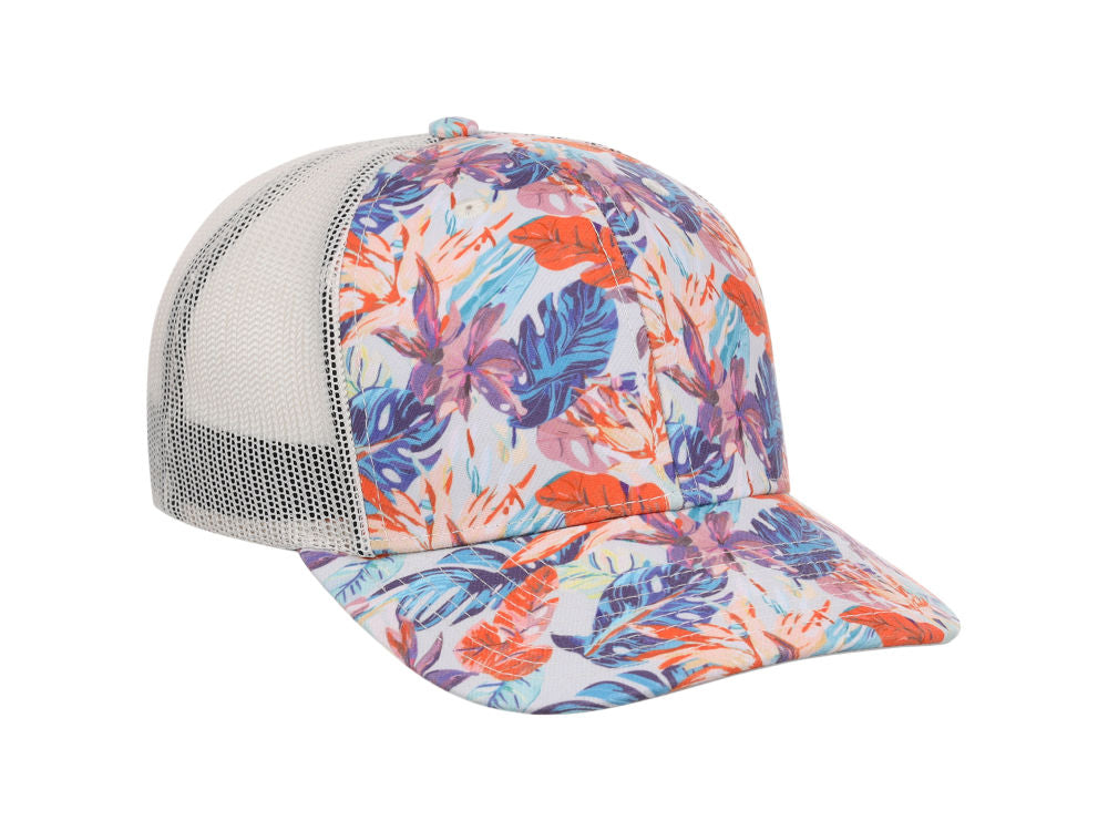 Crowns By Lids Tropical Trucker Cap - Ivory/Blue/Orange